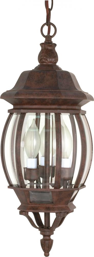 Central Park; 3 Light; 20 in.; Hanging Lantern with Clear Beveled Glass; Old Bronze Finish