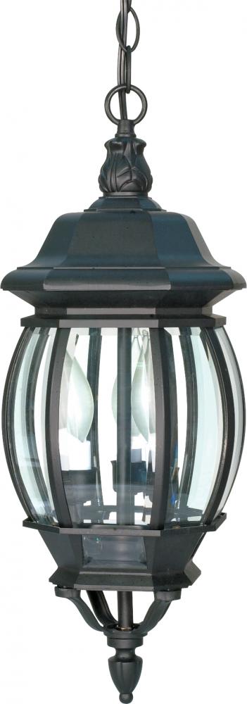 Central Park; 3 Light; 20 in.; Hanging Lantern with Clear Beveled Glass; Textured Black Finish