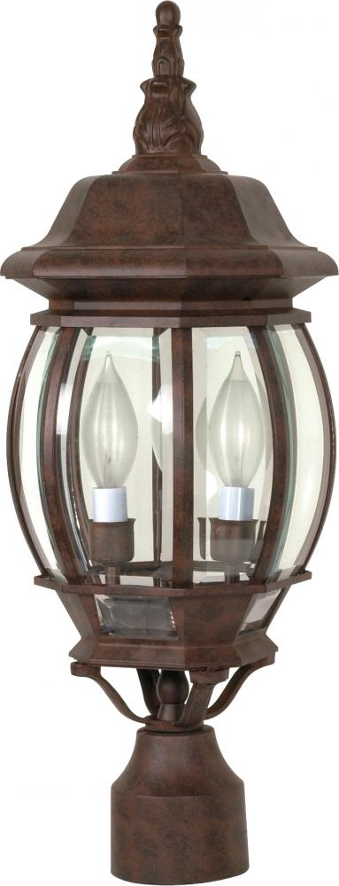 Central Park; 3 Light; 21 in.; Post Lantern with Clear Beveled Glass; Old Bronze Finish