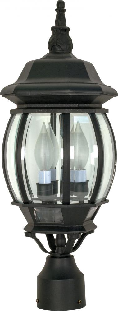 Central Park; 3 Light; 21 in.; Post Lantern with Clear Beveled Glass; Textured Black Finish