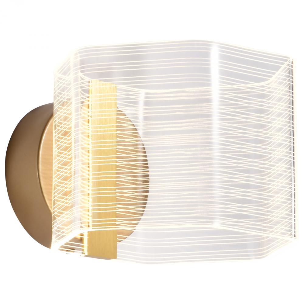 Kenzo; LED 1 Light Wall Sconce; Vintage Brass Finish; Light Guide Panel